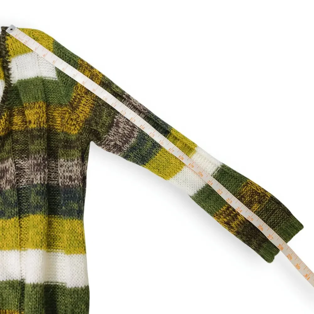 Ultra Flirt Striped V‑Neck‎ Sweater Dress Green White XL EUC Vintage Cozy Fuzzy